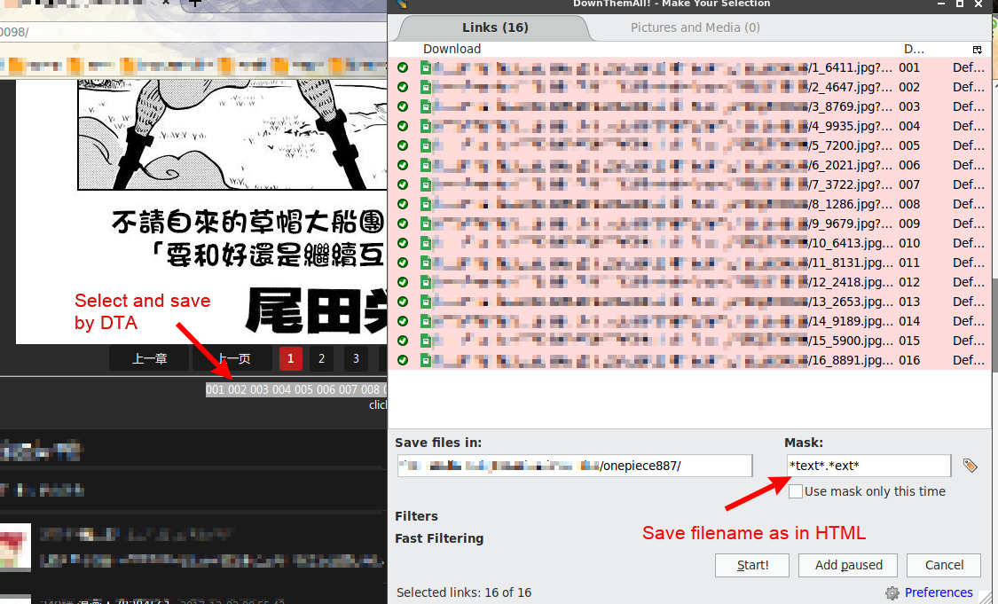 DownThemAll in Firefox 56